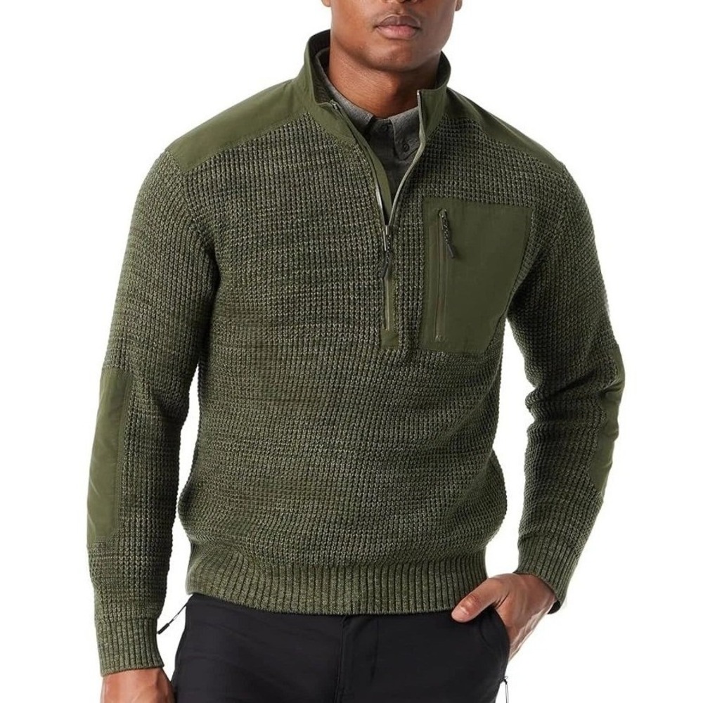 NWT Bass Outdoor Mixed Sweater Men's S Green Cotton Waffle Knit 1/4 Zip